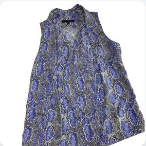 Harve Benard Blue Black Sleeveless Summer Blouse, Small